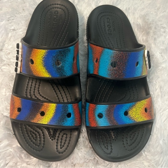 CROCS Black and Blue Sandals Sporty Summer Slides - Picture 2 of 6